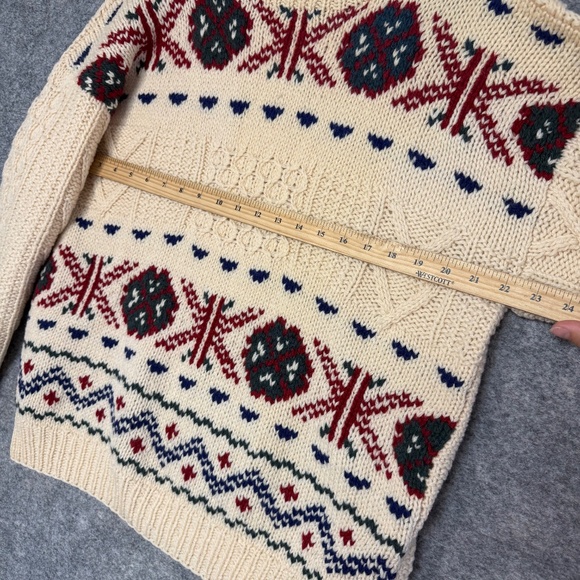 Vintage Womens Fair Isle Knit Sweater Cream Handknit Shetland Wool Size L - Picture 7 of 9
